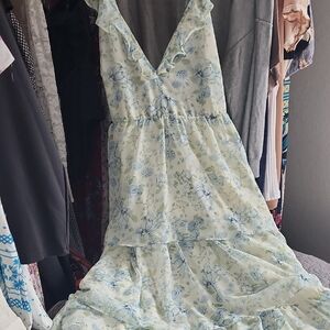 Altar'd State Blue and Cream Floral Maxi Dress